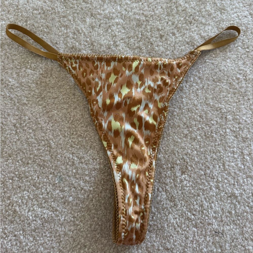 Urban Outfitters Out From Under Gold Satin Cheetah Print Thong